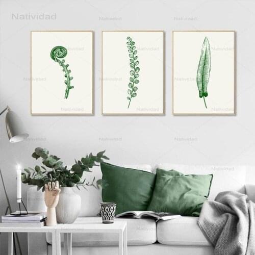 Wall Art Canvas Painting Watercolor Plants Poster Green Leaves Scandinavian Decorative Picture Nordic Minimalist Home Decor