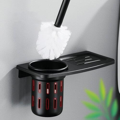 Wall Holder Matt Black Toilet Brush Set Cleaning Brush Creative Toilet Brush Holder White Space Aluminum Toilet Brush