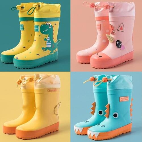 RainBoots Waterproof Shoes for Girls Ang Boys Not-Slip Rubber Boots Removeable Cartoon Light Reflective Kids Shoes Size For22-32