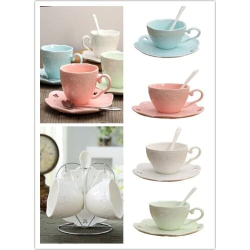 New bone porcelain white porcelain petals side embossed European Ceramic coffee cup dish beautiful butterflies small water cup