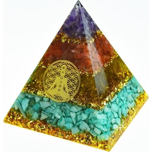 New Original Orgon Pyramid 7 Chakras Energy Crystal Ornaments Natural Amethyst Citrine Agate Amazonite Orgonite Ornaments