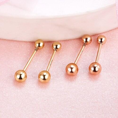 New Arrival 18K Yellow Gold Earrings Women AU750 Gold Smooth Ball Stud Earrings
