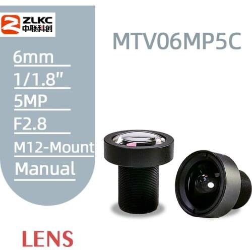 S-Mount lens 6mm fixed focal length FA Lens 1/1.8"F2.8 Machine Vision camera lens 5MP M12 manual Iris cctv Lens Low distortion
