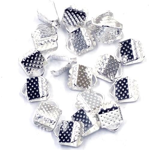 100Pcs End Cap Crimp Bead Silver Plated Textured Alloy Jewelry DIY Making Findings 6x8mm