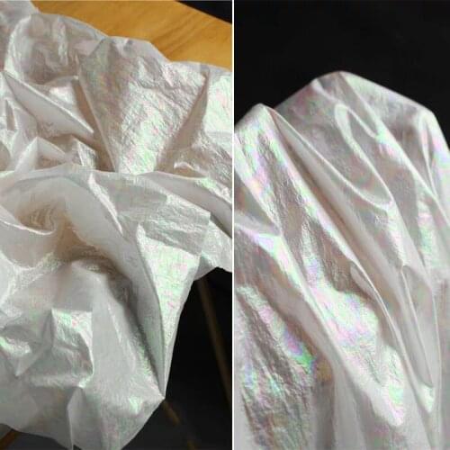 New Laser Iridescent Down Fabric Pearl White Soft waterproof DIY Down Jacket Coat Pants Windbreaker Background Designer Fabric
