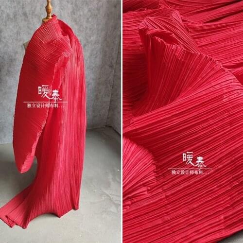 Pleated Fabric Red Miyake Style Folds Imitation Cotton Linen DIY Patches Art Painting Clothes Pants Skirt Dress Designer Fabric