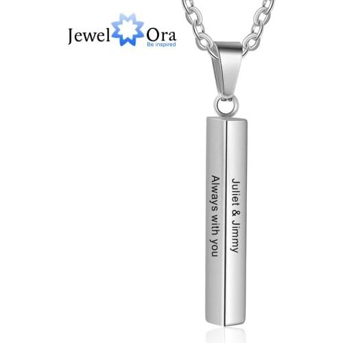 JewelOra Customized Vertical Bar Necklaces for Men Personalized Stainless Steel 3 Sides Engraved Pendant Necklaces Fathers Gifts