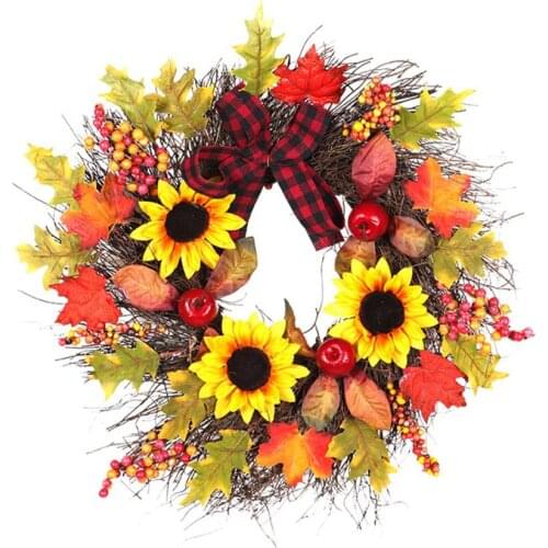 Christmas Wreath Hanging Door Wall Christmas Sunflower Maple Leaf Garland Thanksgiving Ornament Party Decoration Props 45/60cm