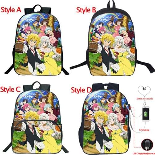 The Seven Deadly Sins 4 Kinds Backpack USB Charge Bag Students Daily Travel Shoulder Backpack Beautiful Back to School Mochila