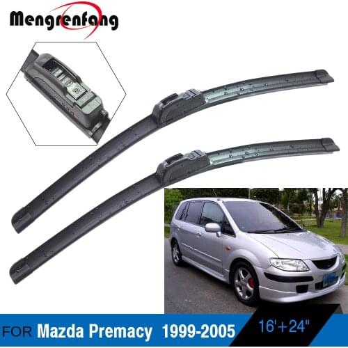 For Mazda Premacy Car Styling Front Windscreen Wiper Blades Soft Rubber Wiper J Hook Arms 1999 2000 2001 2002 2003 2004 2005