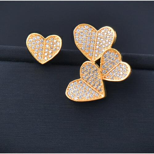 SINLEERY romantic asymmetry heart stud earrings for women gold silver color with full CZ stones wedding accessories ES240 SSP