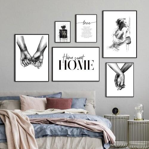 Nordic Black White Shoulder Kiss Hand Wall Art Canvas Poster Minimalist for Living Room Decor Print Love Quotes Painting Picture