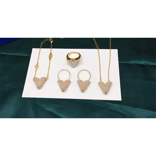 Hot Brand wedding Jewelry For Women pearl earrings gold inital letter bracelet necklace ring set famous brand jewelry