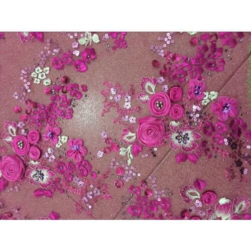 SYJ-3141 Most fashion African tulle fabric sequins and beads embroidery French net lace material