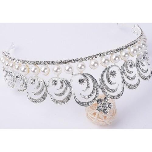 2020 European New Design Shiny Pearl Crystal Tiara Wedding Royal Crown Bridal Tiara Accessories Rhinestone Tiaras Crowns Pageant