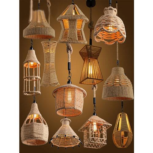 Retro loft Vintage Hemp Rope Pendant Light DIY Pendant Lamp E27 Industrial Edison Bulb Hanging Lamp Kitchen Light Fixture Lustre