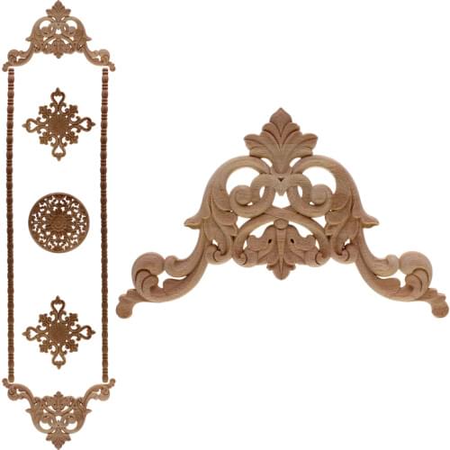 VZLX Natural Floral Wood Carved Decal Corner Appliques Frame Wall Doors Furniture Woodcarving Decorative Wooden Figurines Craft