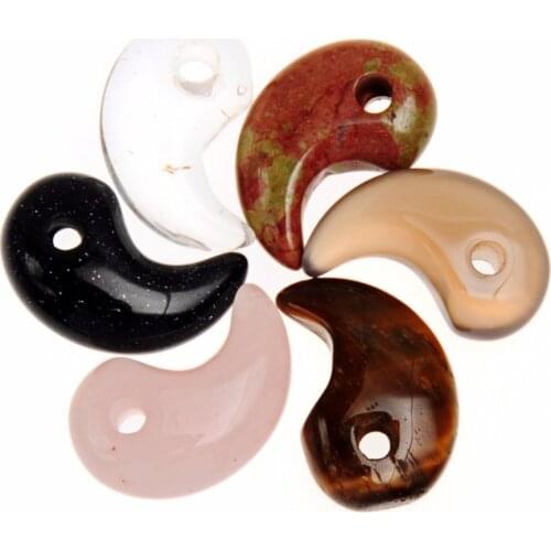 Fun Drilled Natural Quartz Taiji Yin Yang Martial Arts Comma Hook Blue Sand Stone Tigers Eye Drilled Pendant Charm