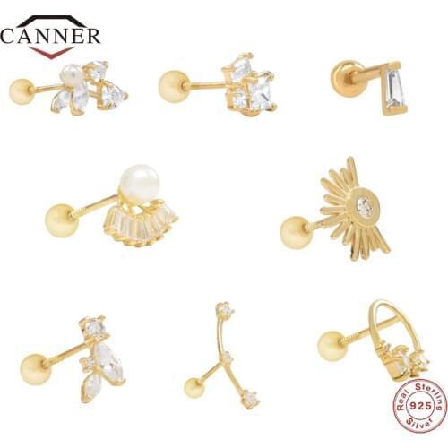 CANNER 1pc Mini Cz Zircon Stud Earrings for Women 925 Sterling Silver 18k Gold Plated Piercing Earring Jewelry Pendientes