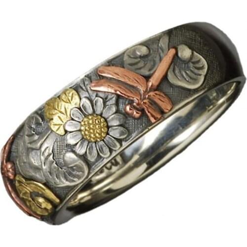 Shaped Fashion Vintage Dragonfly Rings for Women Classic Metal Sunflower Wedding Rings Female Promise Jewelry Ring 2021 New Cool