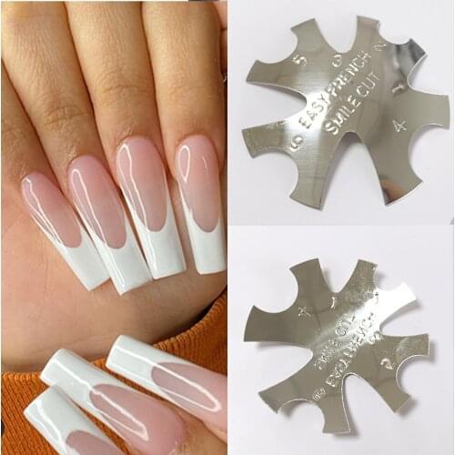 1pcs 8 sizes Easy French Smile Line Nail Cutter Oval Shape Stainless Steel Edge Trimmer French Nail Manicure Template 2021 new