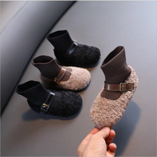2021 Winter Baby Shoes Knit Toddler Kids Ankle Shoes Princess Cotton Warm Shoes Fashion Little Kids Shoes