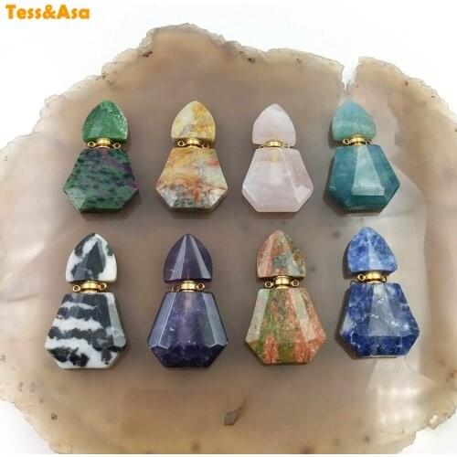 3pcs Natural Gems Stone Hexagon Perfume Bottle Pendant Essential Oils Diffuser Amethyst Medicine Pendant Necklace Jewelry Woman