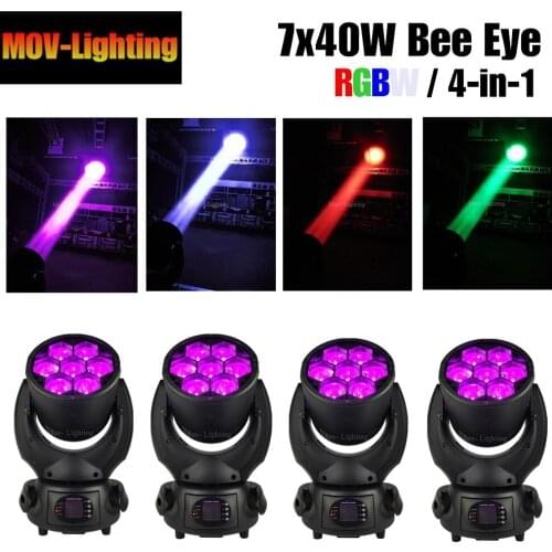 4pcs/LOT 7x40W LED Electronic Zoom Moving Head Light RGBW Professional Stage DJ
