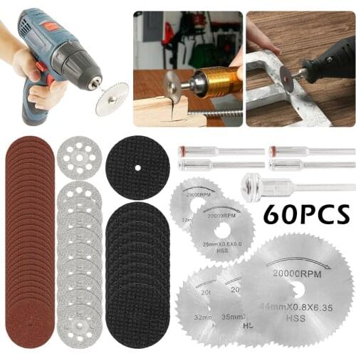 60Pcs Diamond Cutting Disc Sanding Grinding Wheel Circular Saw Blade Woodworking Metal Dremel Mini Drill Rotary Tool Accessories