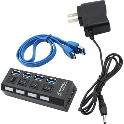 7 Port USB Hub 3.0 High Speed 4 USB 3.0 Hub UK/EU/US Power Adapter Multi USB Splitter On/Off Switch For Tablet Laptop Computer