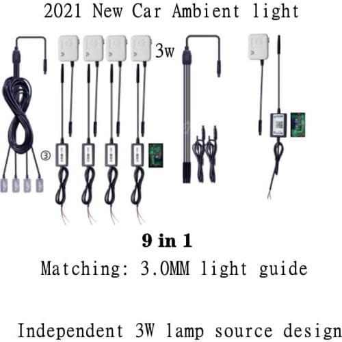 9 in 1 3W Super RGB NO Threading Ambient Light APP Control DIY Soft Refit Optic Fiber Band For Car Interior Decorative Light