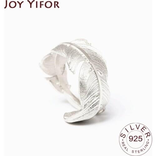 925 Sterling Silver Rings for Women feather Geometric 925 Silver Wedding Fine Jewelry Minimalist Gift