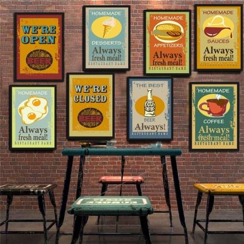 American Style Retro Restaurant Bar Wall Canvas Painting Popsicle Hamburger Coffee Fried Egg Oil Poster Kitchen Print Picture