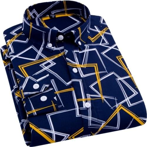 Aoliwen brand 2021 Fashion Men Casual Printed Shirt Long Sleeve Social Business Clothes Lightweight Button down Male Dress Shirt