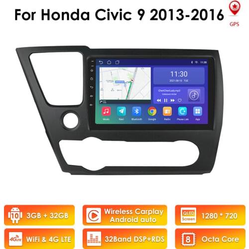 OSSURET Android 10 Car Radio Multimedia for Honda Civic 9 2013 - 2016 Stereo Video Player Auto GPS 2 Din DSP CarPlay Wifi USB