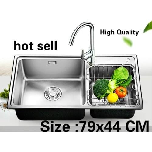 Free shipping Apartment high quality kitchen double groove sink 304 stainless steel luxury hot sell 790x440 MM