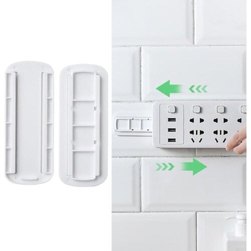Seamless Punch Free Plug Sticker Holder Wall Fixer Power Strip Storage Sockets Wall Shelf Stand Hook