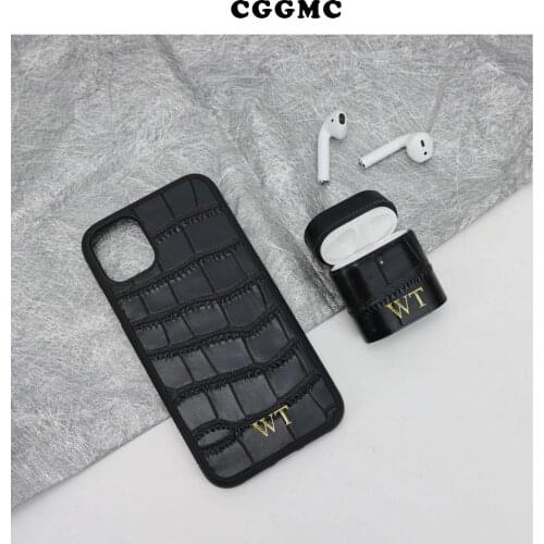 Customized Luxury Genuine Leather Crocodile Mobile Phone Case for Iphone 11 12 PRO Max Protective Cover For Airpods 1 2 pro 4