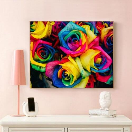 DIY digital oil painting, colorful roses, hand-painted coloring, living room, bedroom, corridor