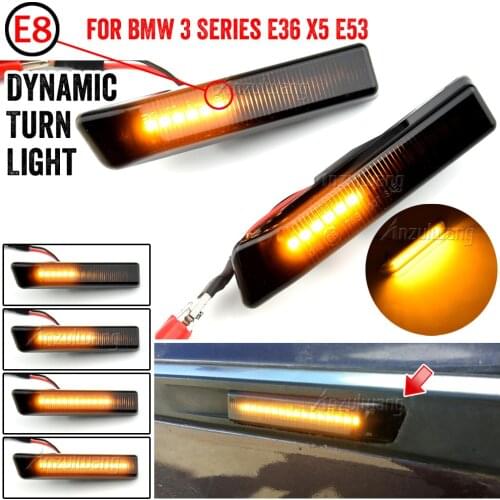 For BMW X5 E53 3 Series E36 Flowing Water Blinker LED Dynamic Turn Signal Light Side Marker Mirror Indicator Repeater