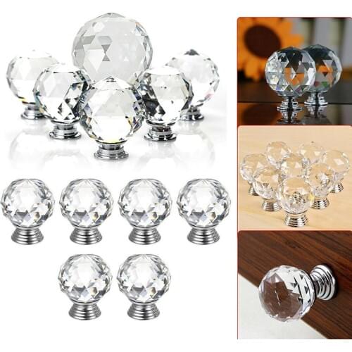 Door Knob 30mm Single Hole Clear Crystal Diamond Glass Door Handle Cabinet Drawer Furniture Handle Ball Door Handle Knob