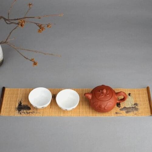 Elegant Tea Tray Napkin Cloth Waterproof Table Runner Tea Mat Tea Ceremony Accessories Handmade Bamboo Curtain Gift