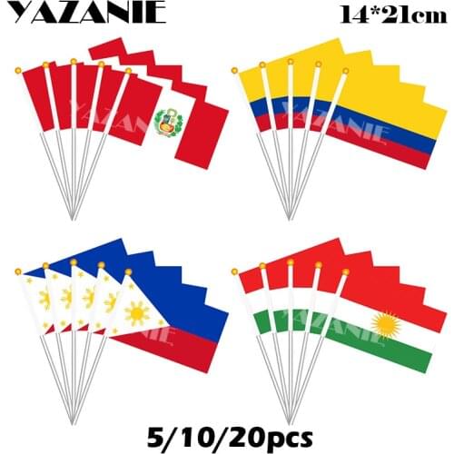 YAZANIE 14*21cm 5/10/20pcs Peru Colombia Philippines Kurdish Small Polyester Printed Hand Held Flag World Country National Flag