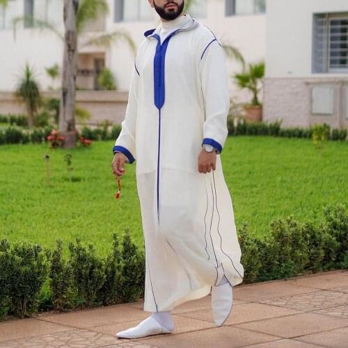 Robe for Men New Muslim Fashion Sets Soft Shirt Loose V-neck Solid Color Islamic Arab Dubai Casual Clothing