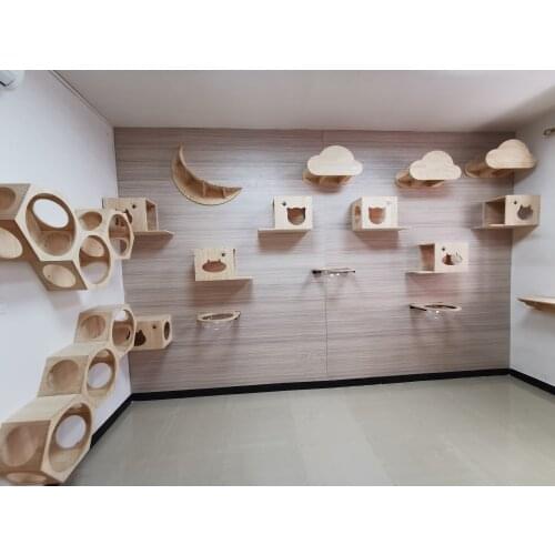 Solid Wood Cat Toy Wall-mounted Cat Jumping Platform Stable Scratching Post