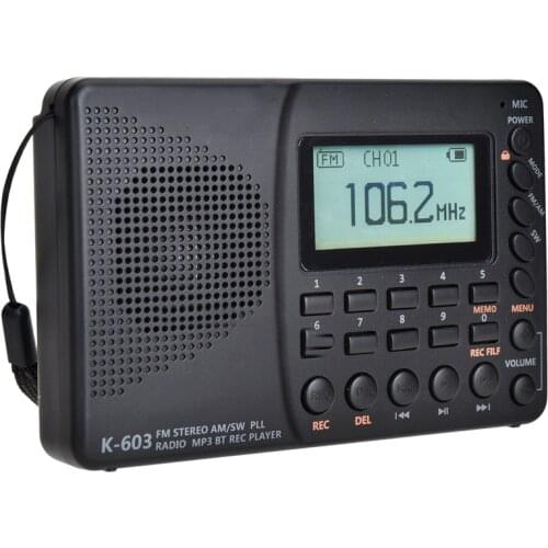 K-603 Portable Digital Radio LCD Display FM AM SW Radio With BT Speaker Power-off Memory Function Fashion Radio