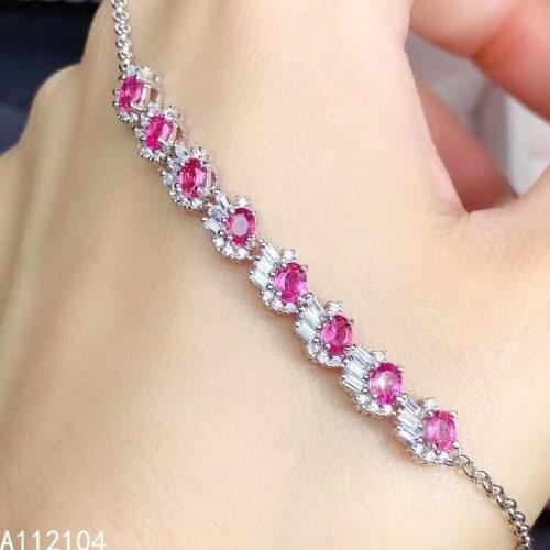 KJJEAXCMY fine jewelry 925 sterling silver inlaid natural pink sapphire women fresh elegant OL style hand bracelet support detec