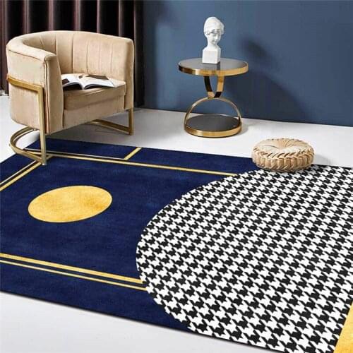 Fashion Northern European-Style Rug Gold Dark Blue Geometric Mosaic Carpet Living Room Bedroom Bed Blanket Kitchen Floor Mat