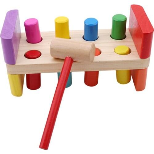 Colorful Hammering Wooden Noise Maker Toy Deluxe Pounding Bench Wooden Toy With Mallet Birthday Party Gift For Infant Boys Girls