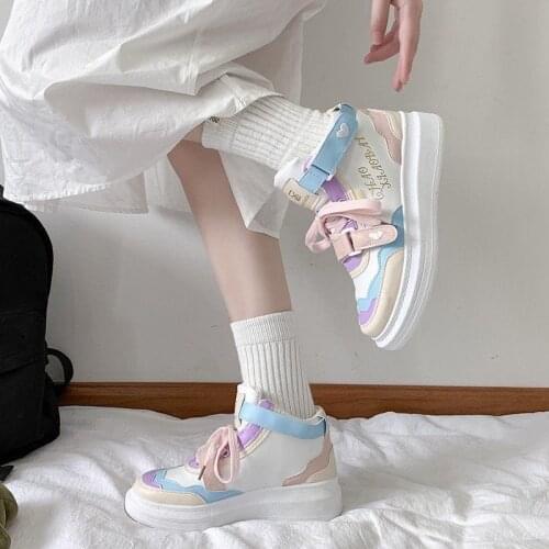 Sneakers Womens Sports Shoes Casual Kawaii Flats 2021 Fashion Spring New Platform Vulcanize Embroidered White Footwear SIZE 42